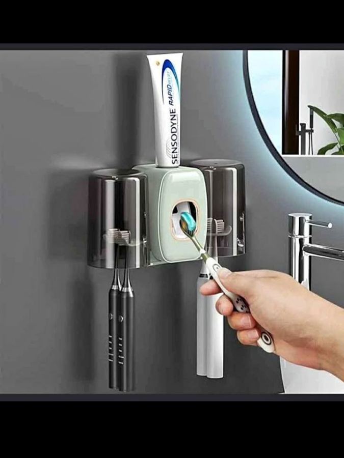 Wall-mounted Toothbrush Holder and Toothpaste Dispenser with Cup
