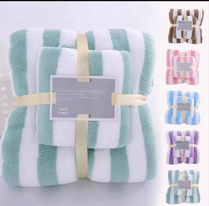 Wide Stripe Coral Fleece Towel 