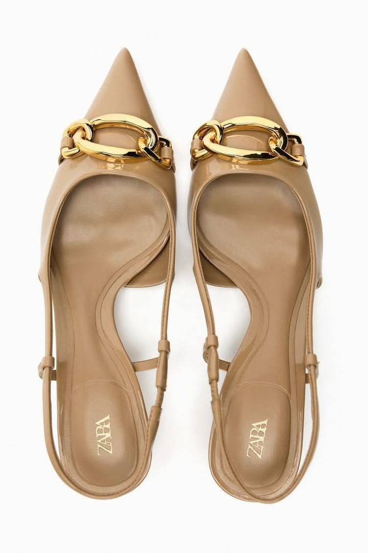 Zara nude slingback shoes with kitten heels 