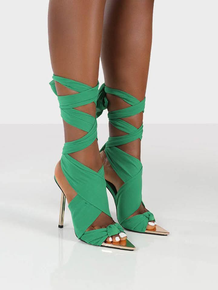 Premium Green lace-up heel sandals 