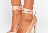 Brown satin lace-up Court Shoe